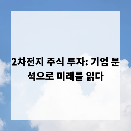 2차전지 주식 투자: 기업 분석으로 미래를 읽다