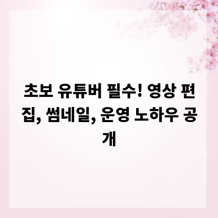 초보 유튜버 필수! 영상 편집, 썸네일, 운영 노하우 공개