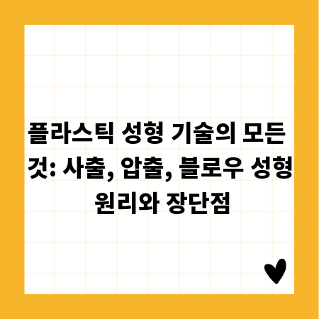 플라스틱 성형 기술의 모든 것: 사출, 압출, 블로우 성형 원리와 장단점
