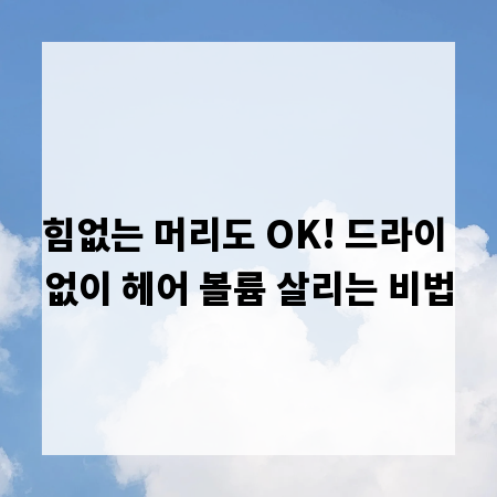 힘없는 머리도 OK! 드라이 없이 헤어 볼륨 살리는 비법