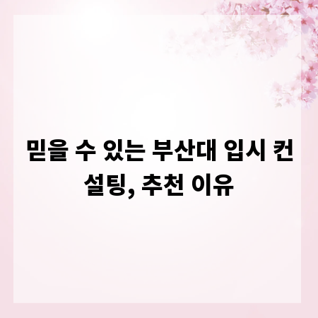 믿을 수 있는 부산대 입시 컨설팅, 추천 이유