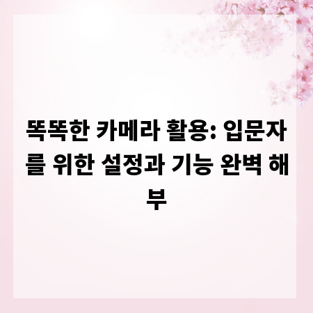 똑똑한 카메라 활용: 입문자를 위한 설정과 기능 완벽 해부