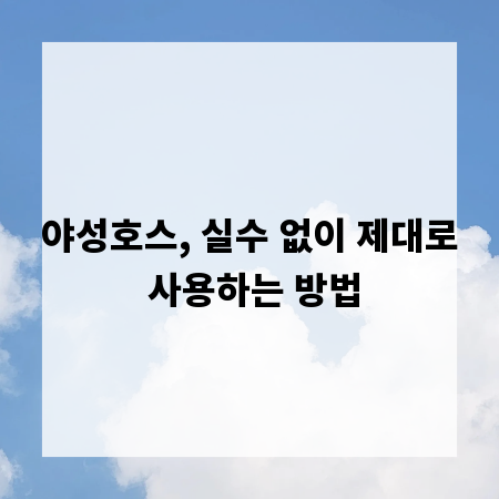 야성호스, 실수 없이 제대로 사용하는 방법