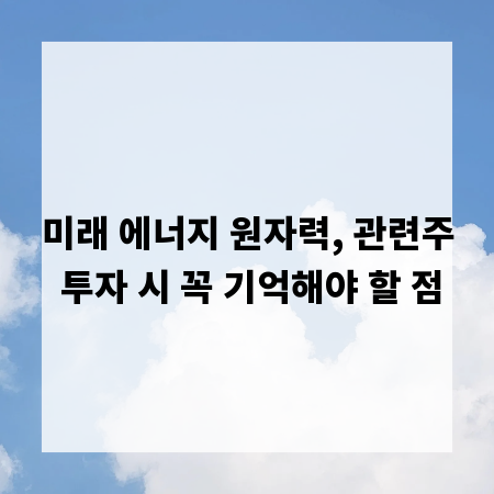 미래 에너지 원자력, 관련주 투자 시 꼭 기억해야 할 점