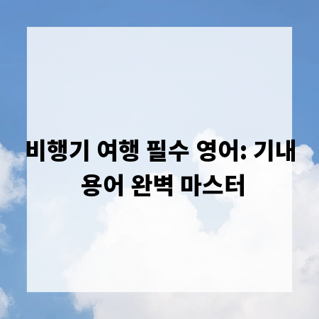 비행기 여행 필수 영어: 기내 용어 완벽 마스터