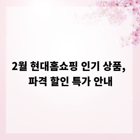 2월 현대홈쇼핑 인기 상품, 파격 할인 특가 안내