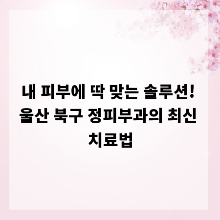 내 피부에 딱 맞는 솔루션! 울산 북구 정피부과의 최신 치료법