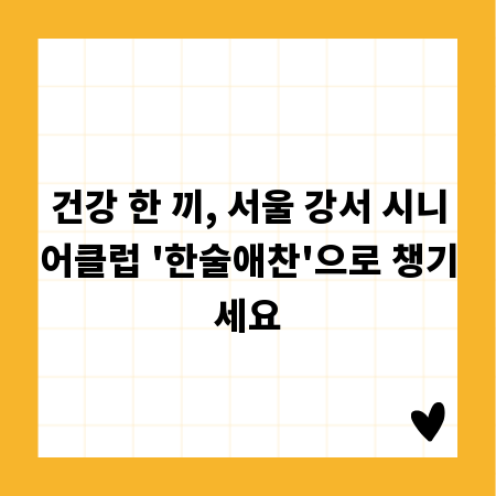 건강 한 끼, 서울 강서 시니어클럽 '한술애찬'으로 챙기세요