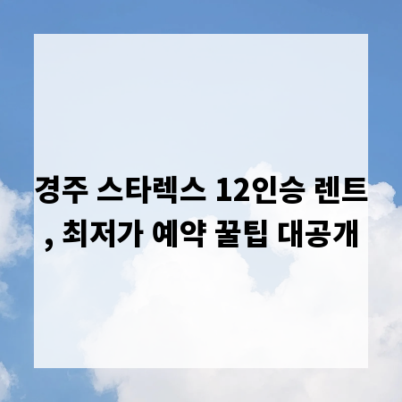 경주 스타렉스 12인승 렌트, 최저가 예약 꿀팁 대공개