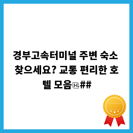 경부고속터미널 주변 숙소 찾으세요? 교통 편리한 호텔 모음
##