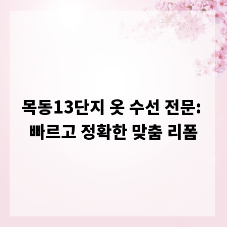 목동13단지 옷 수선 전문: 빠르고 정확한 맞춤 리폼