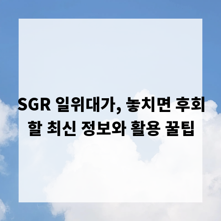 SGR 일위대가, 놓치면 후회할 최신 정보와 활용 꿀팁
