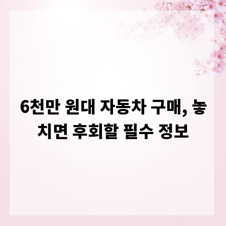 6천만 원대 자동차 구매, 놓치면 후회할 필수 정보