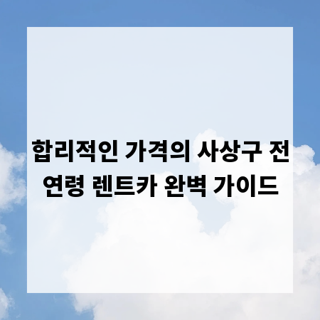 합리적인 가격의 사상구 전연령 렌트카 완벽 가이드